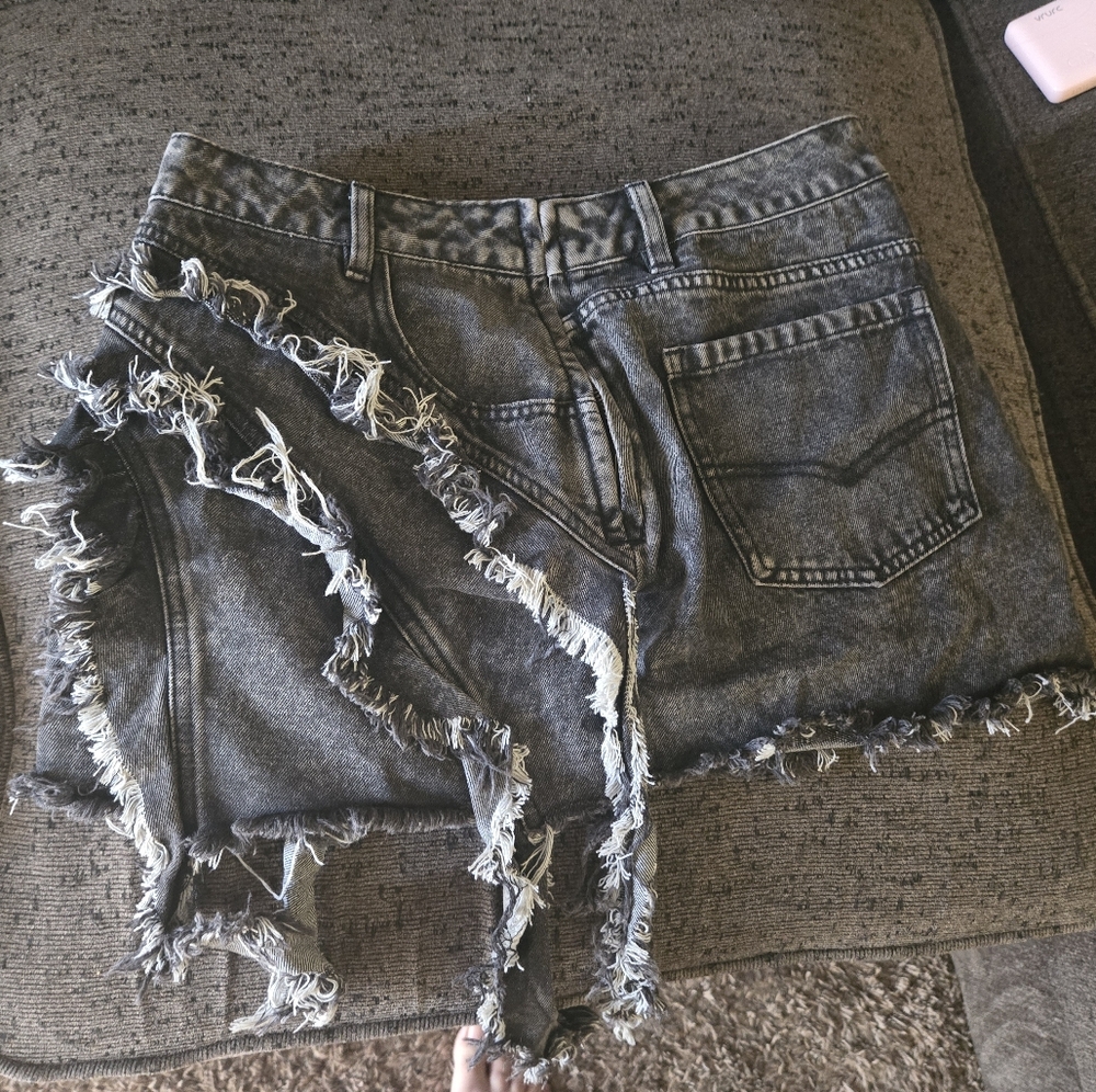Distressed Gray Denim Shorts